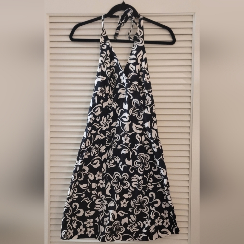 La Belle- Girl's Black & White Juniors Floral Tropical Halter Dress